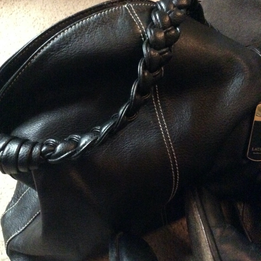 ~ VTG Ralph Lauren BLACK Leather Handbag * SOLD AS IS * ~